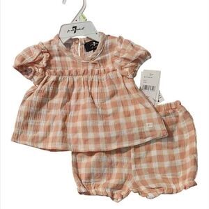 NWT 7 For All Mankind Rose and Clay Kids Matching Set ~0-3M